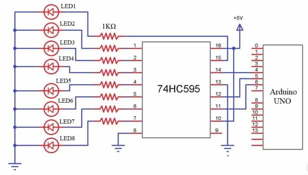 74HC595 shift register circuit