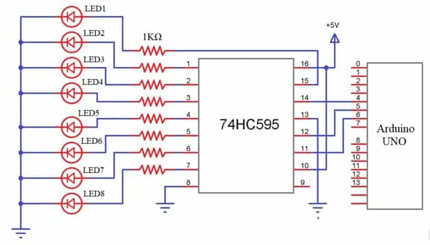 74HC595 shift register circuit